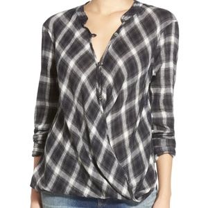 Blank NYC Black and White Plaid Crossover Top